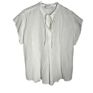 ENRICA Japan size 38 (Small) white blouse ties at neck silk cotton blend top